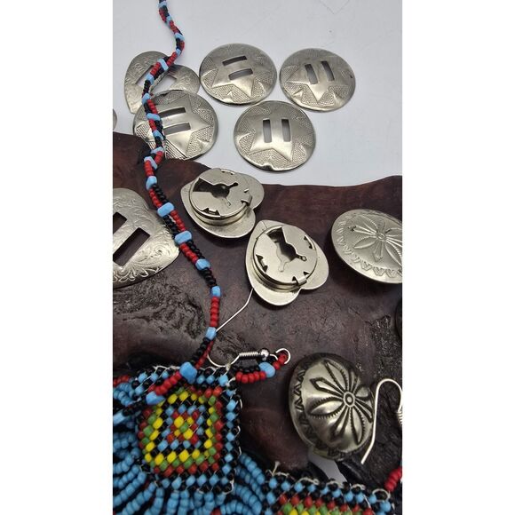 Vtg Native American Style Seed Bead Jewelry, Shank Buttons, Concho, Craft.. - Picture 9 of 16